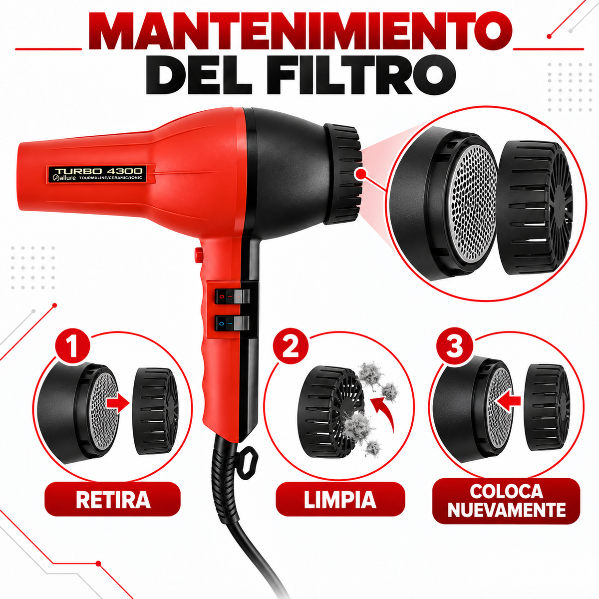 Allure Turbo 4300 Secador Profesional Tourmaline Ceramic Ionic 2000W – 71403