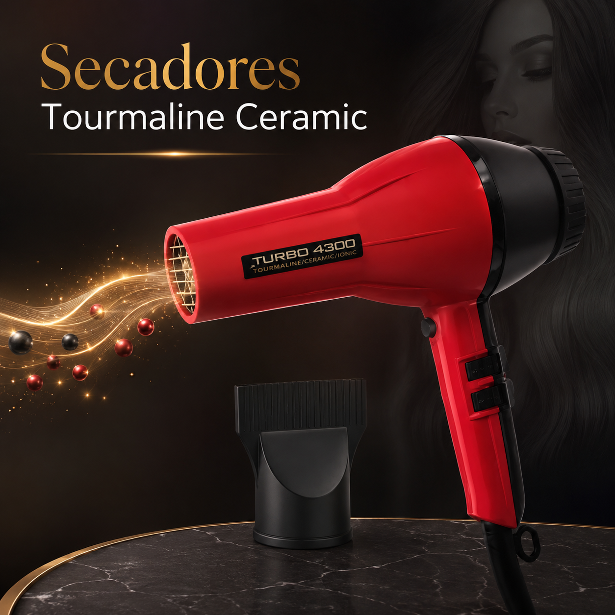 Allure Turbo 4300 Tourmaline Ceramic Ionic Hair Blow Dryer 2000 Watts Rojo/Negro