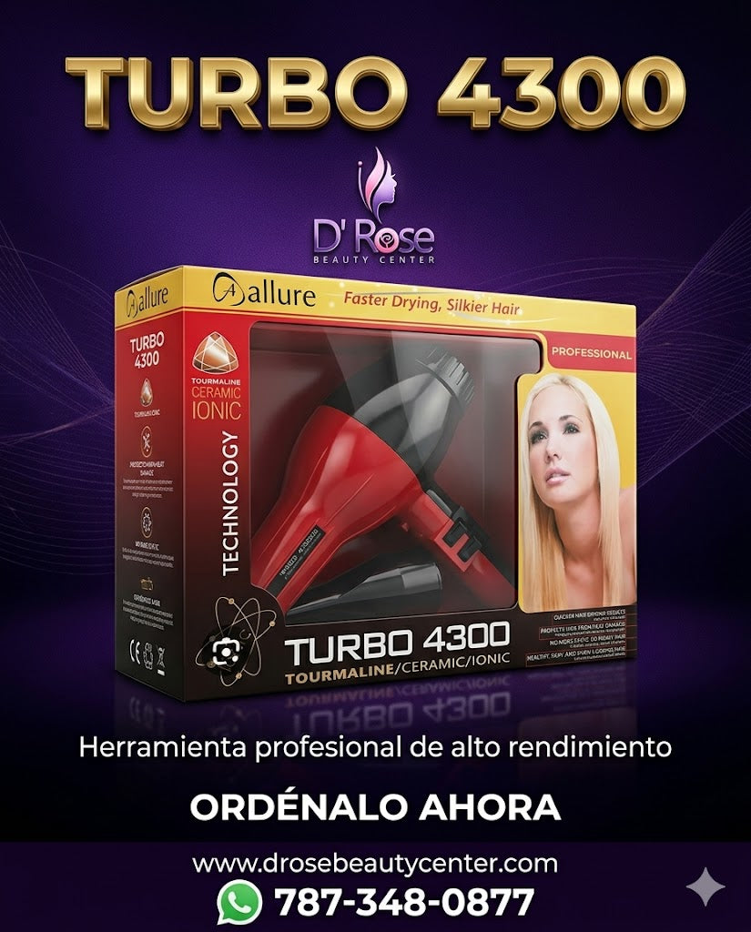Allure Turbo 4300 Tourmaline Ceramic Ionic Hair Blow Dryer 2000 Watts Rojo/Negro