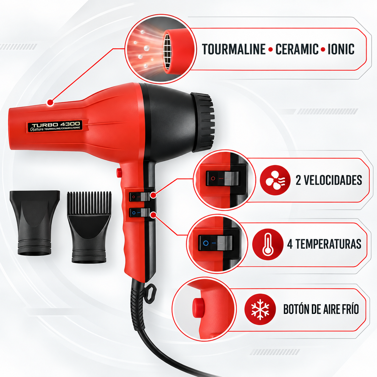Allure Turbo 4300 Secador Profesional Tourmaline Ceramic Ionic 2000W – 71403