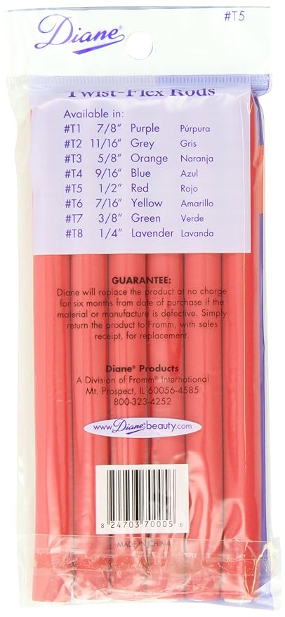 DIANE 6-Pack 10” Long Twist-Flex Rods 1/2” Wide DT50 – Rolos Flexibles para Rizos, Ondas y Peinados