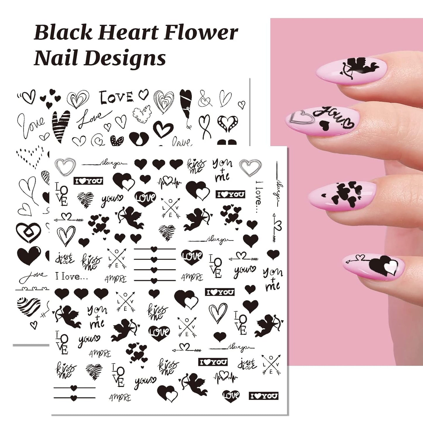 Pop Finger 3D Design Nail Stickers WG833 – Corazones, Cupidos y Frases de Amor