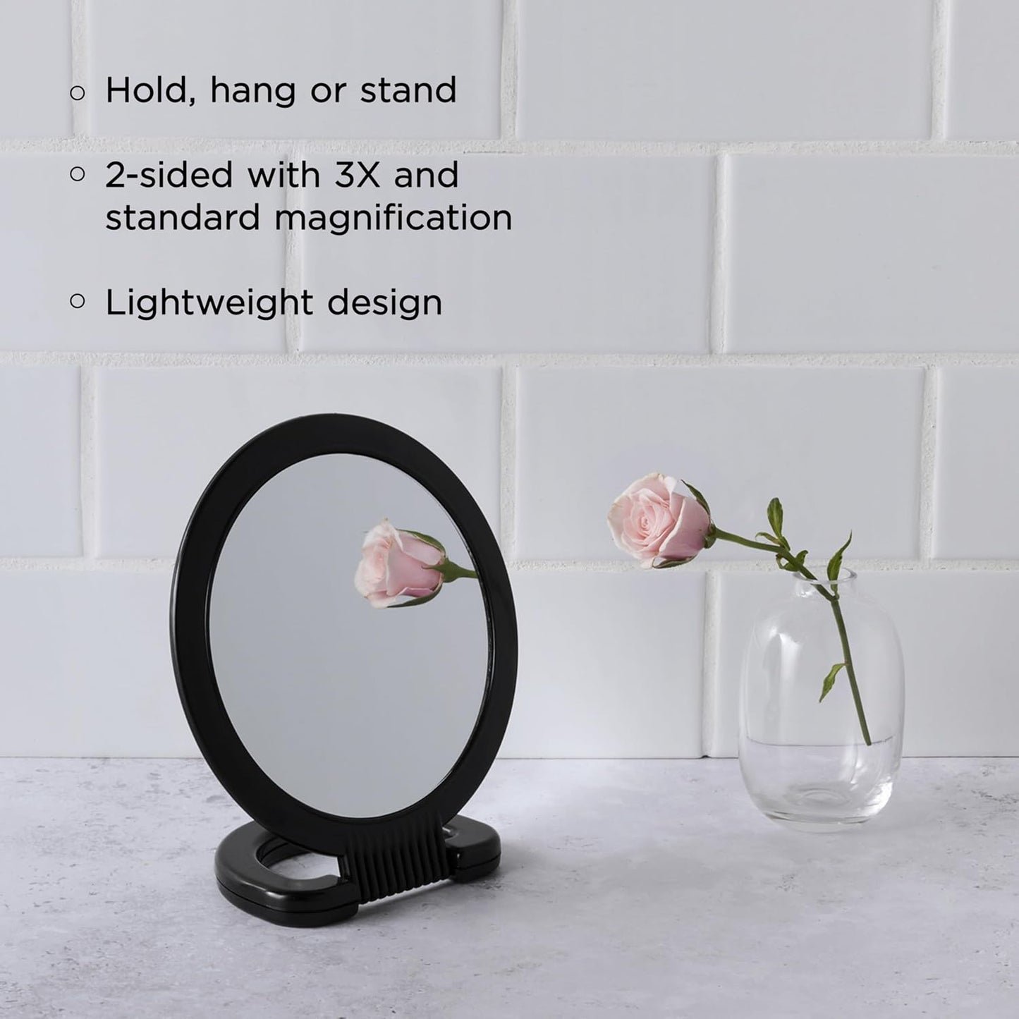 Diane Handheld Mirror con Aumento 6” x 10” D1014 – Espejo de Mano Doble Cara 1X y 3X