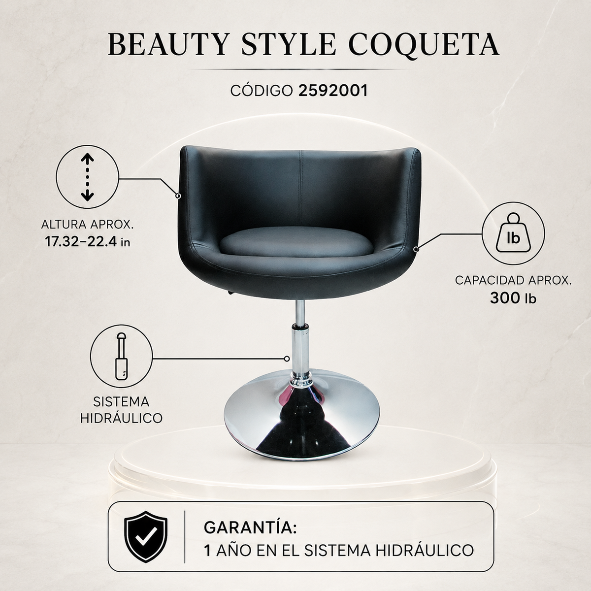 Silla Coqueta Beauty Style 2592001 Hidráulica Negra