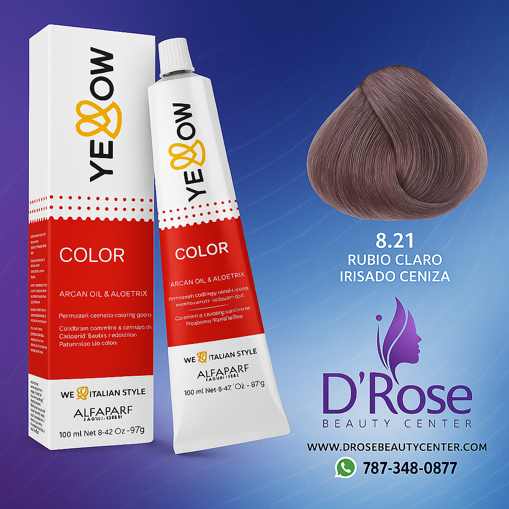 Yellow Tinte 8.21 Rubio Claro Irisado Ceniza 100ml
