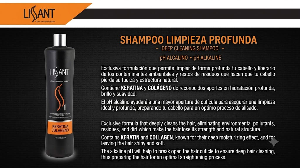 Lissant Smoothing Therapy Shampoo Clarificante de Limpieza Profunda con Keratina y Colágeno 33.8 oz – 80011000