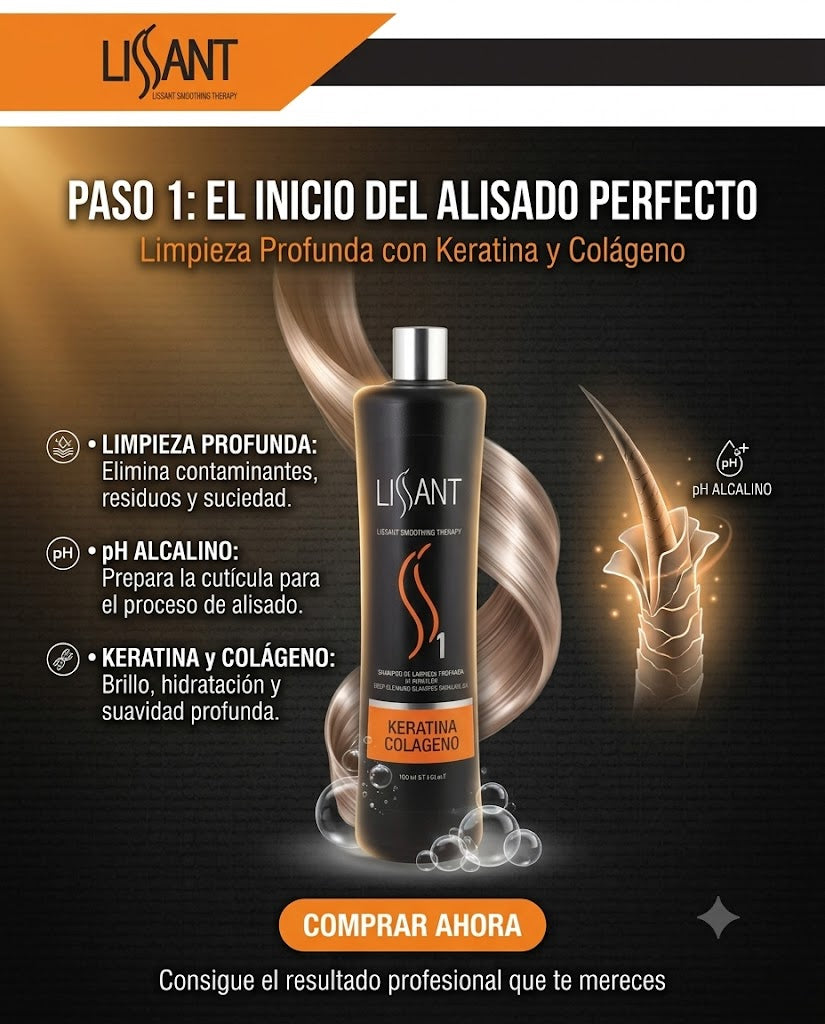 Lissant Smoothing Therapy Shampoo Clarificante de Limpieza Profunda con Keratina y Colágeno 33.8 oz – 80011000