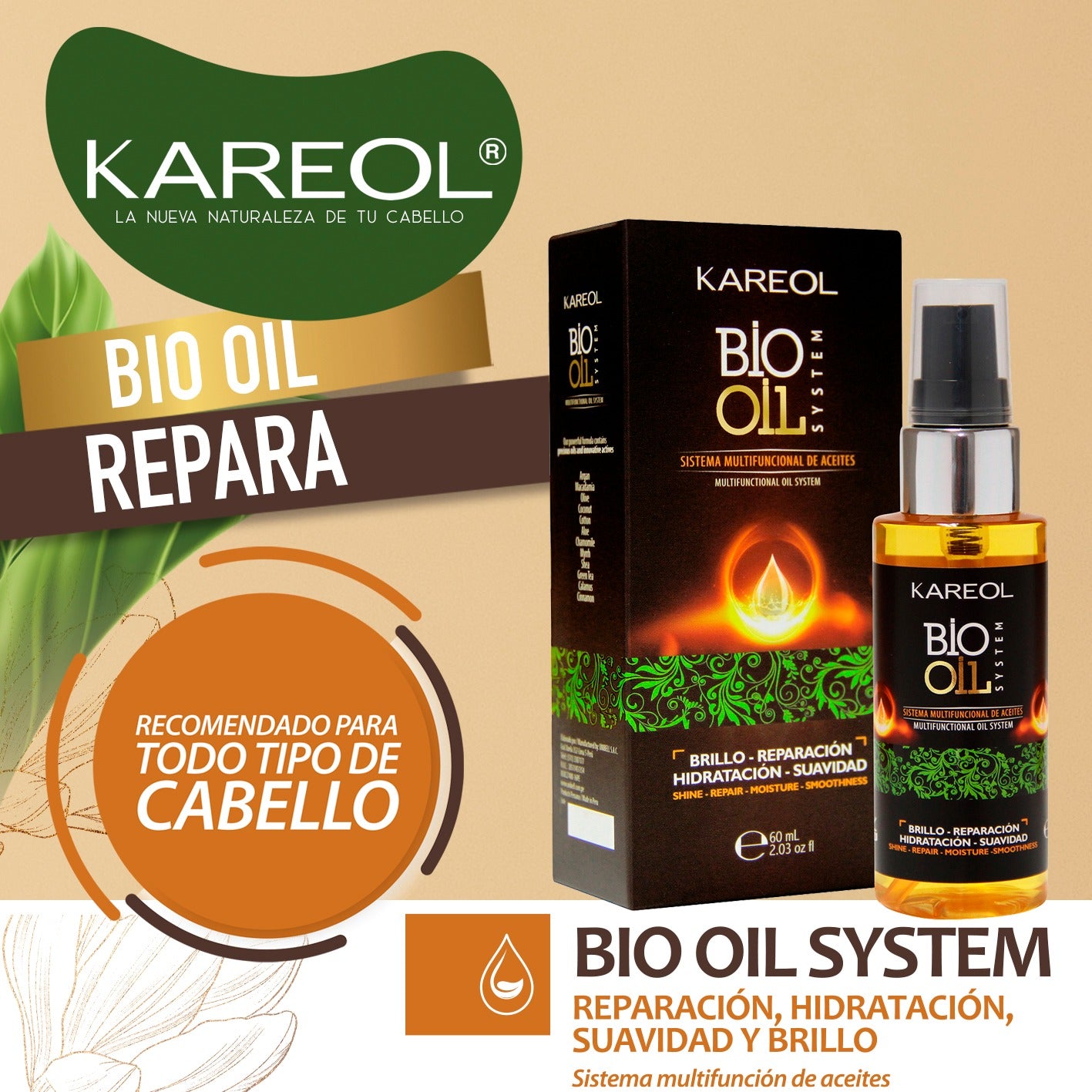 Kareol Multi Oil System 2.03 oz Aceite Multifuncional para el Cabello