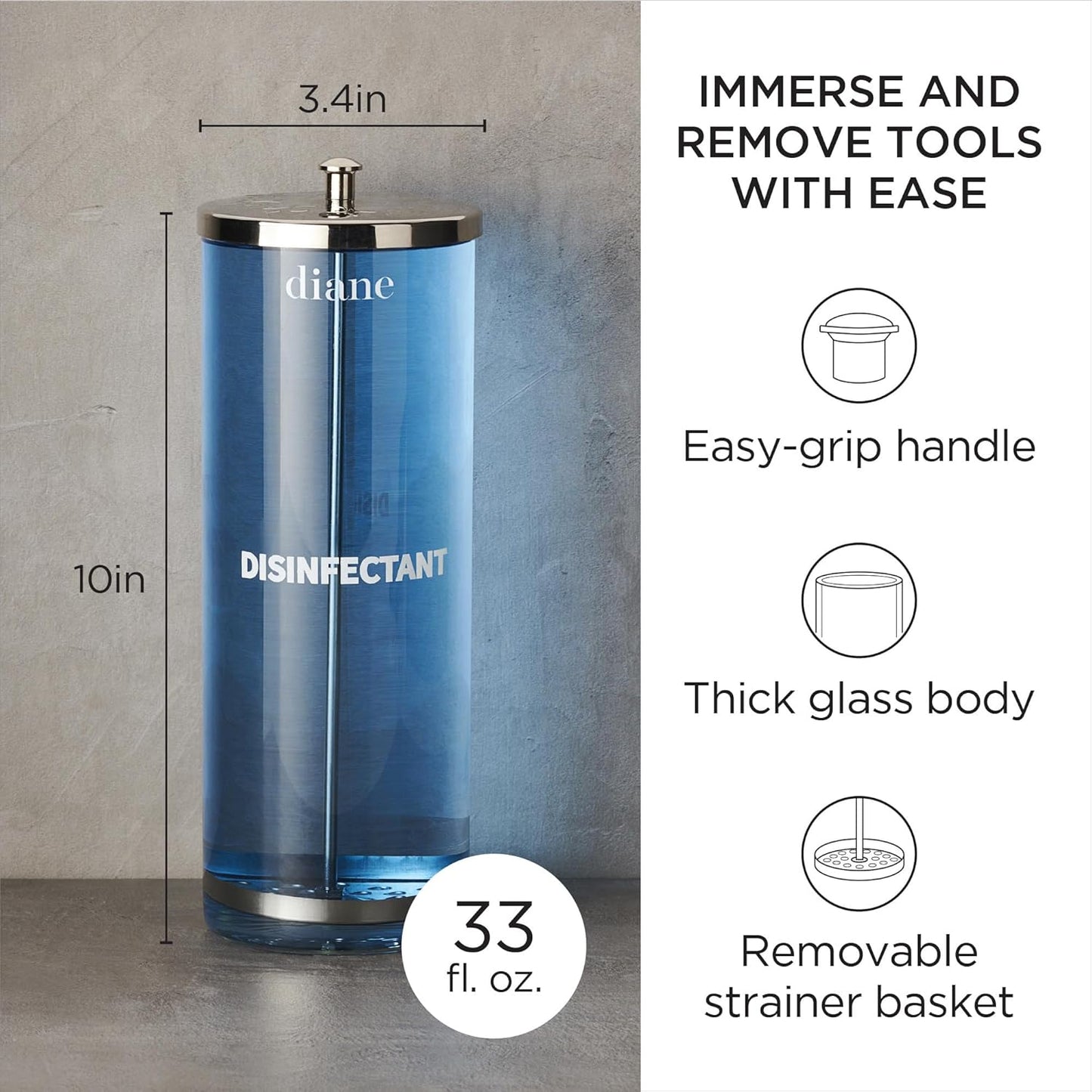 ✨ Diane Large 33 oz Sterilizing Jar D6063 – Frasco Esterilizador Grande para Herramientas de Manicura, Pedicura, Salón y Barbería