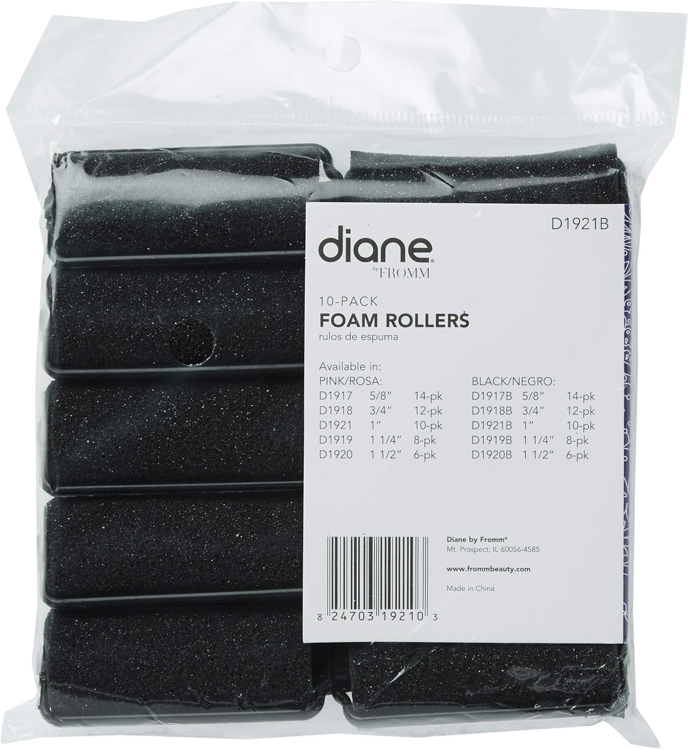 Diane Foam Rollers 10 Pack 1” D1921B – Rulos de Espuma Negros