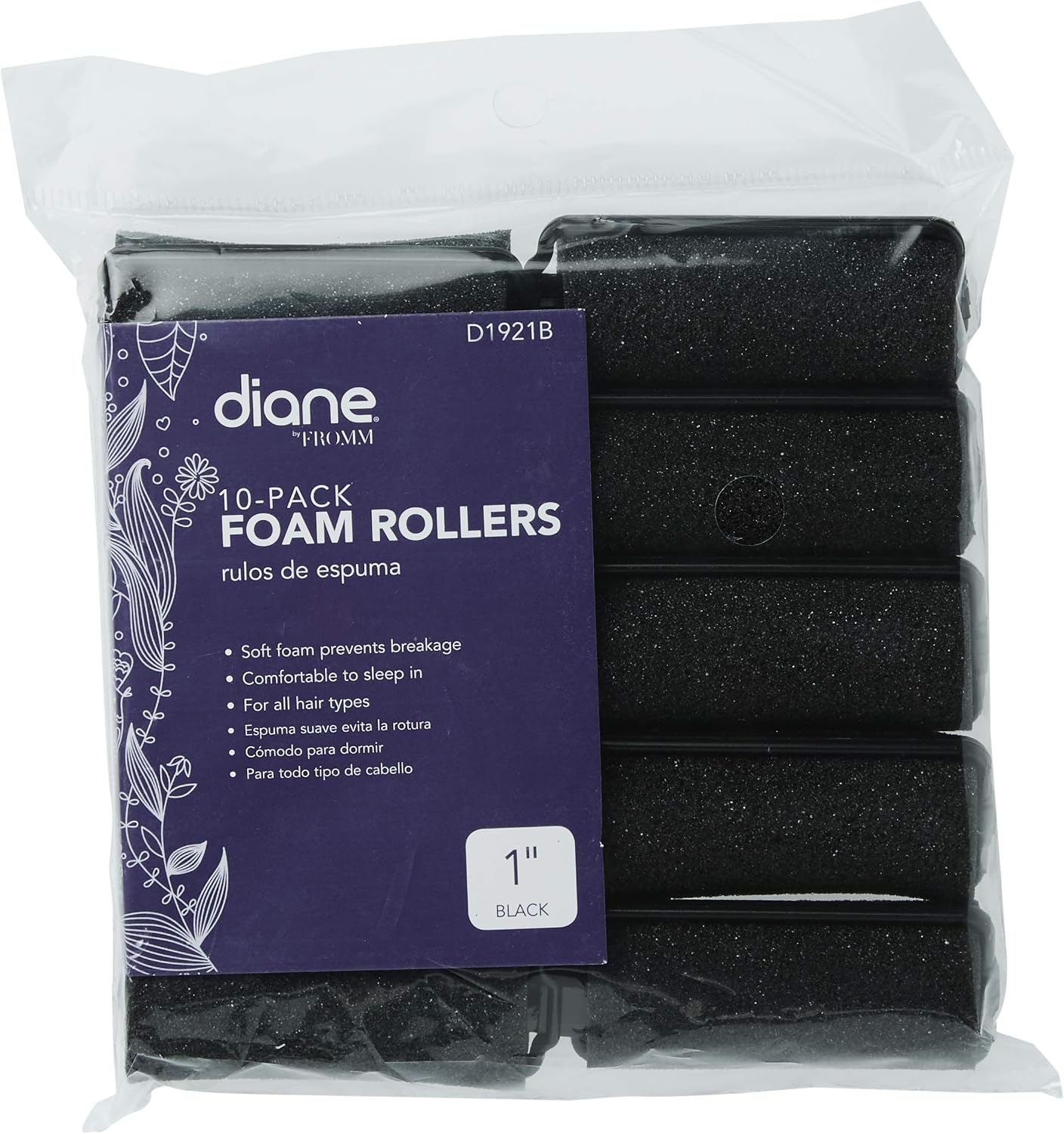 Diane Foam Rollers 10 Pack 1” D1921B – Rulos de Espuma Negros