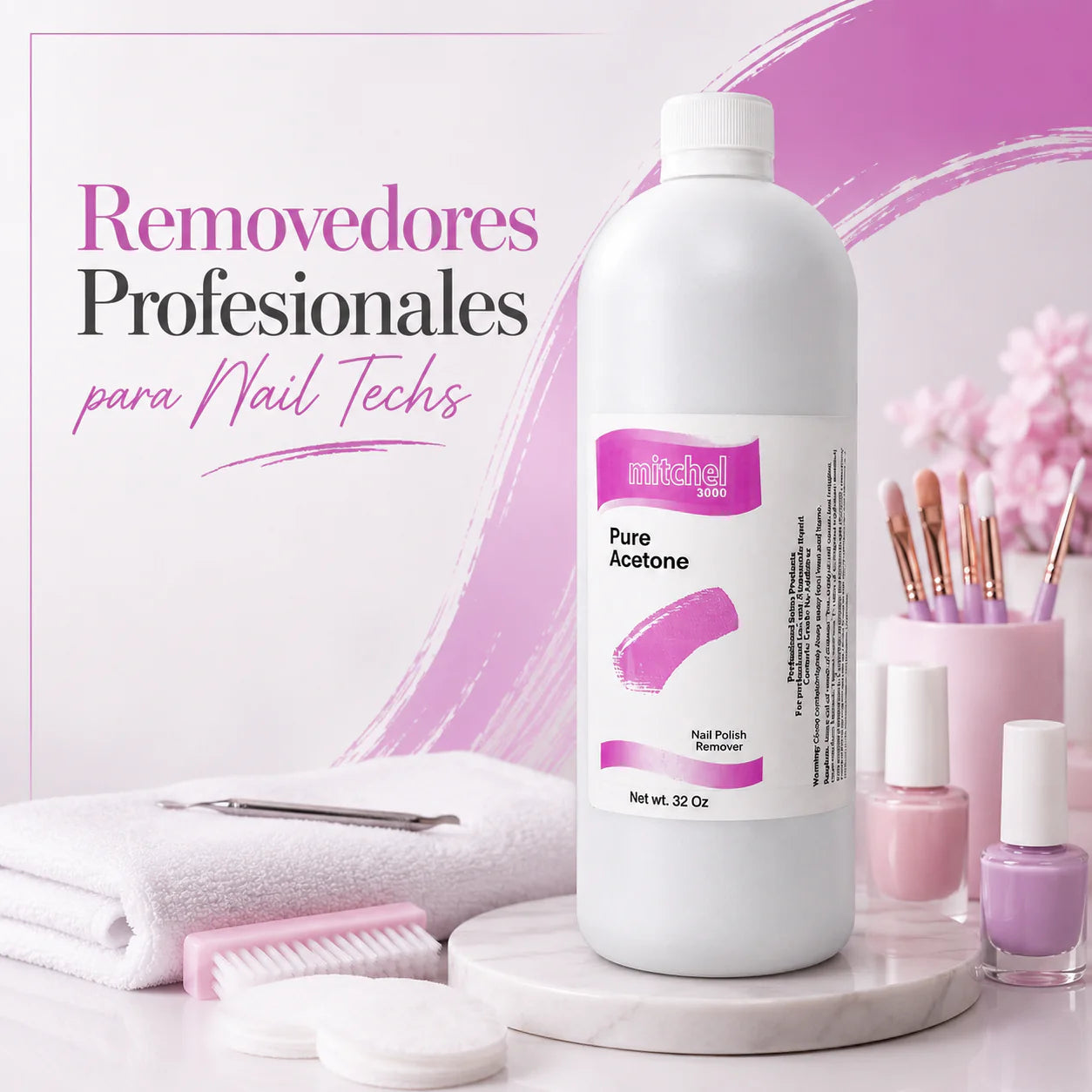 Mitchel 3000 Pure Acetone 32 oz Removedor de Esmalte para Uñas de Uso Profesional