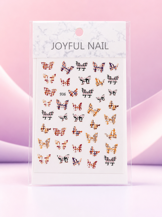 Joyful Nail Stickers 3D para Uñas Mariposas Cuadros Multicolor 936