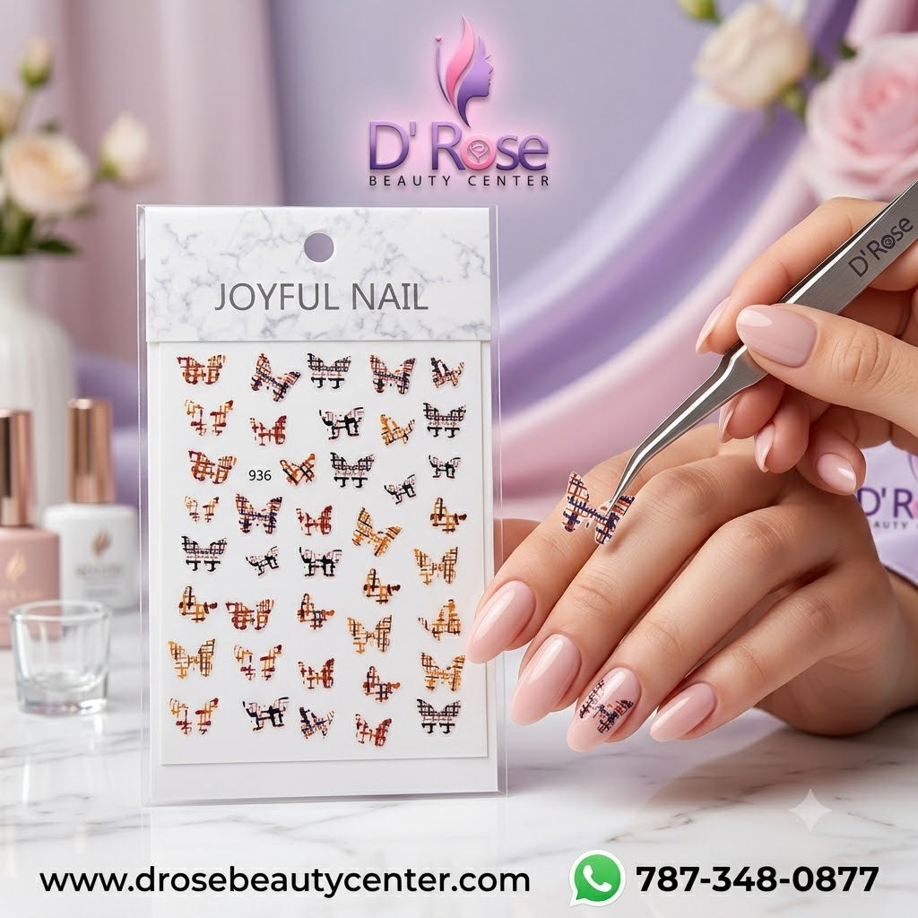Joyful Nail Stickers 3D para Uñas Mariposas Cuadros Multicolor 936