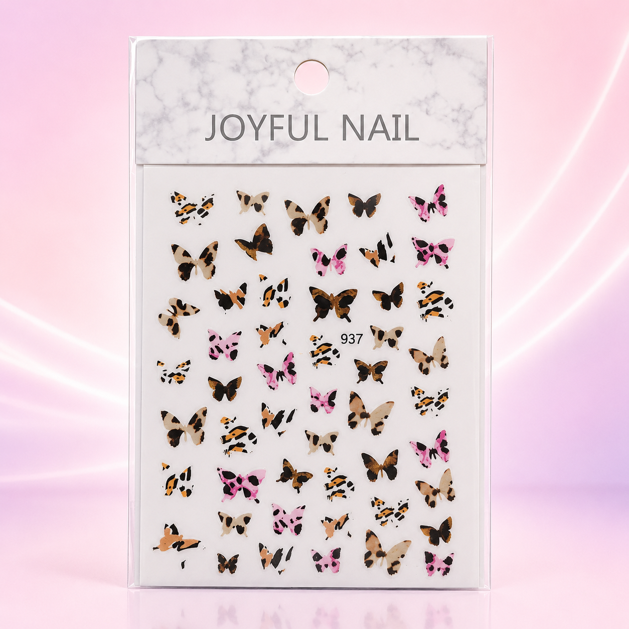 Joyful Nail Stickers 3D para Uñas Mariposas Animal Print Rosado 937