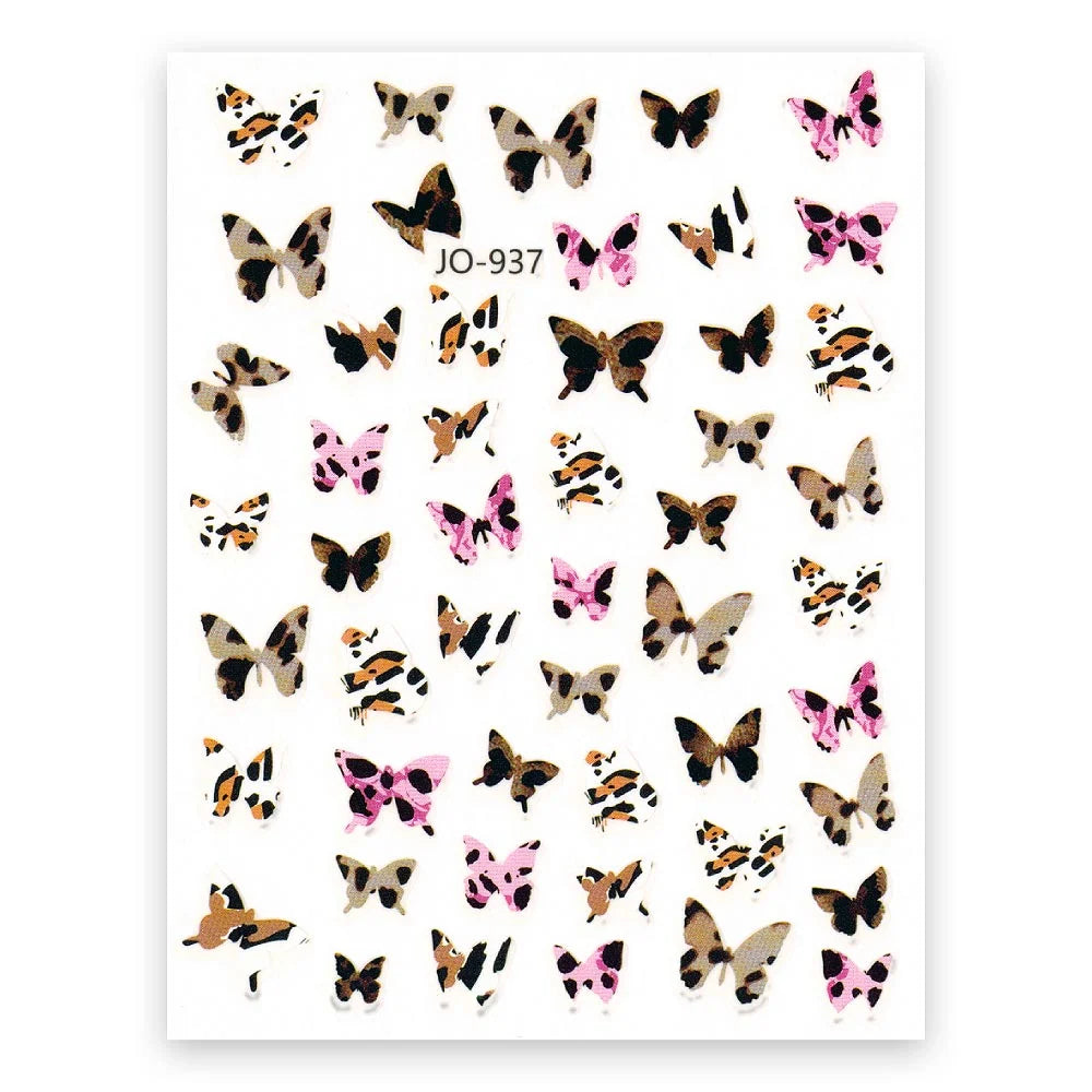 Joyful Nail Stickers 3D para Uñas Mariposas Animal Print Rosado 937