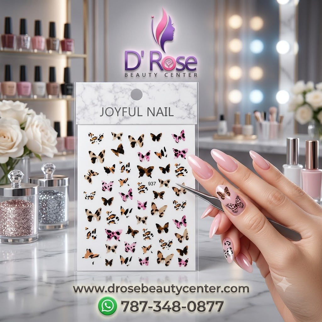 Joyful Nail Stickers 3D para Uñas Mariposas Animal Print Rosado 937