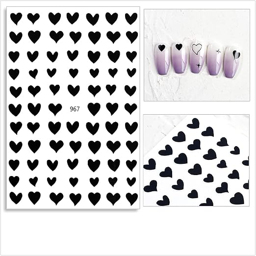 Joyful Nail Stickers 3D para Uñas Corazones Negros 967