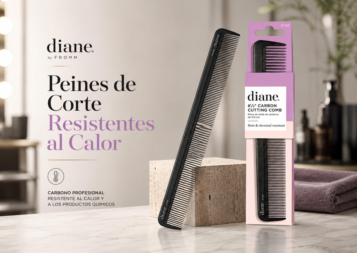 Diane Carbon Basin Comb 8½” D7131 Peine Profesional de Carbón