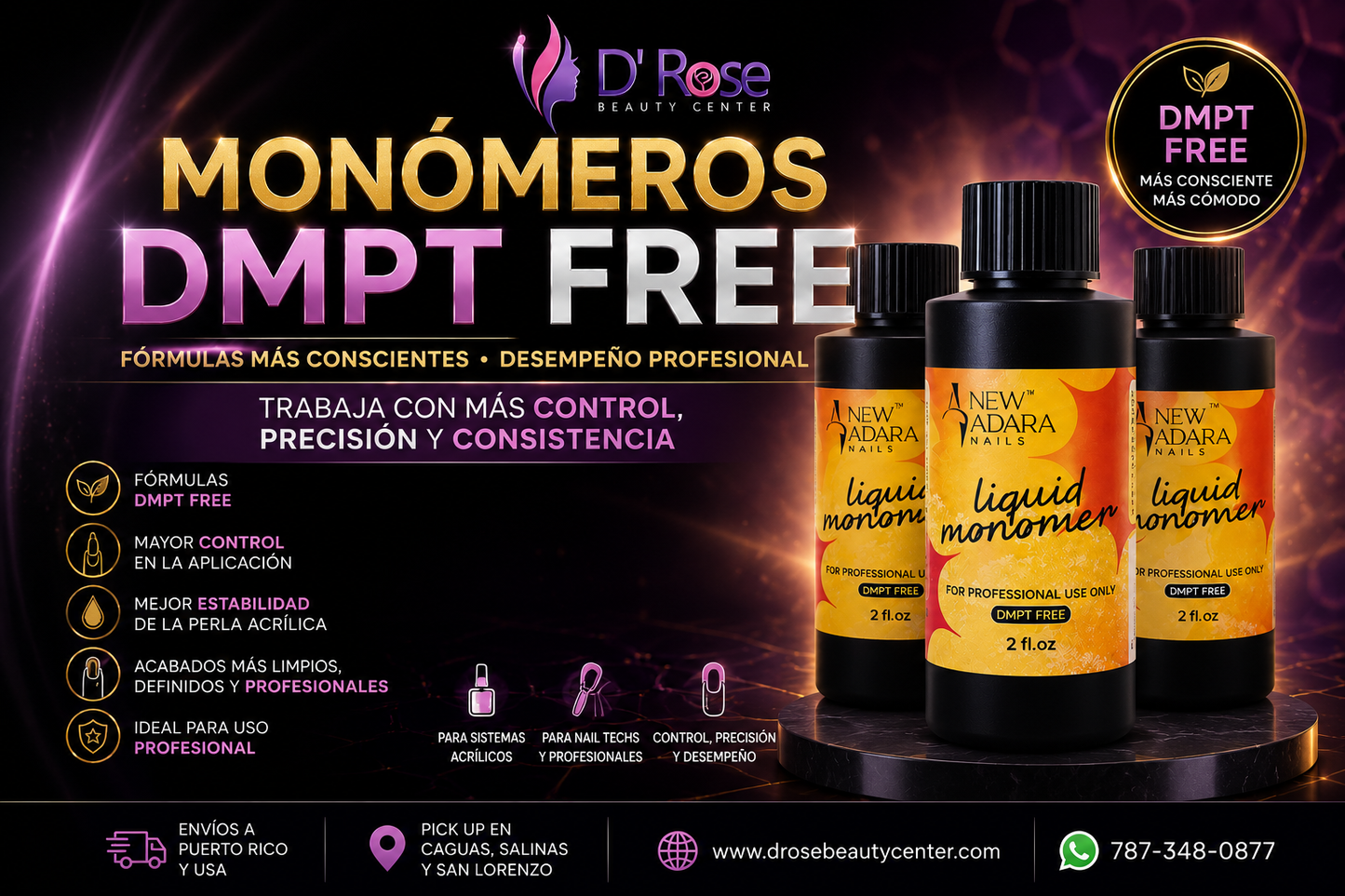 New Adara Nails Liquid Monomer DMPT Free 4 oz A-NM4 para Sistemas Acrílicos Profesionales