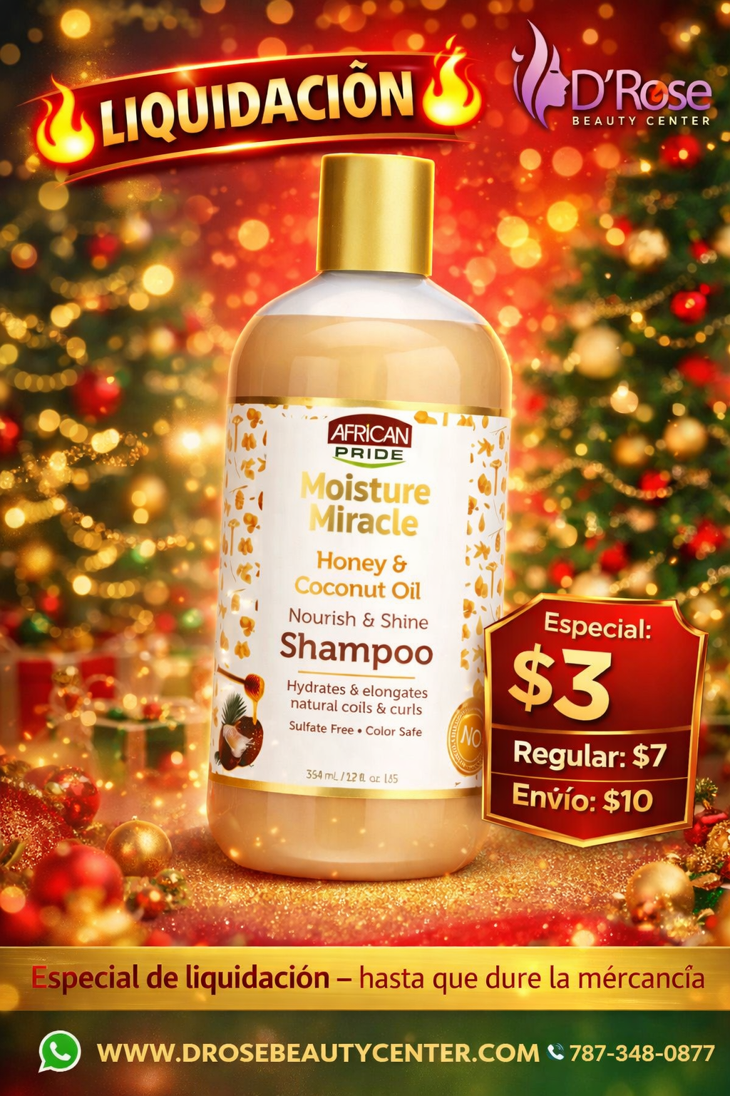 🍯✨ African Pride Moisture Miracle Shampoo 12 oz – Hidratación y Brillo Natural ✨🍯