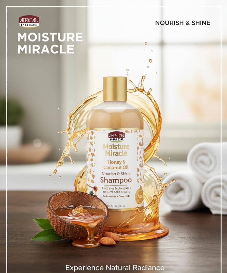 🍯✨ African Pride Moisture Miracle Shampoo 12 oz – Hidratación y Brillo Natural ✨🍯