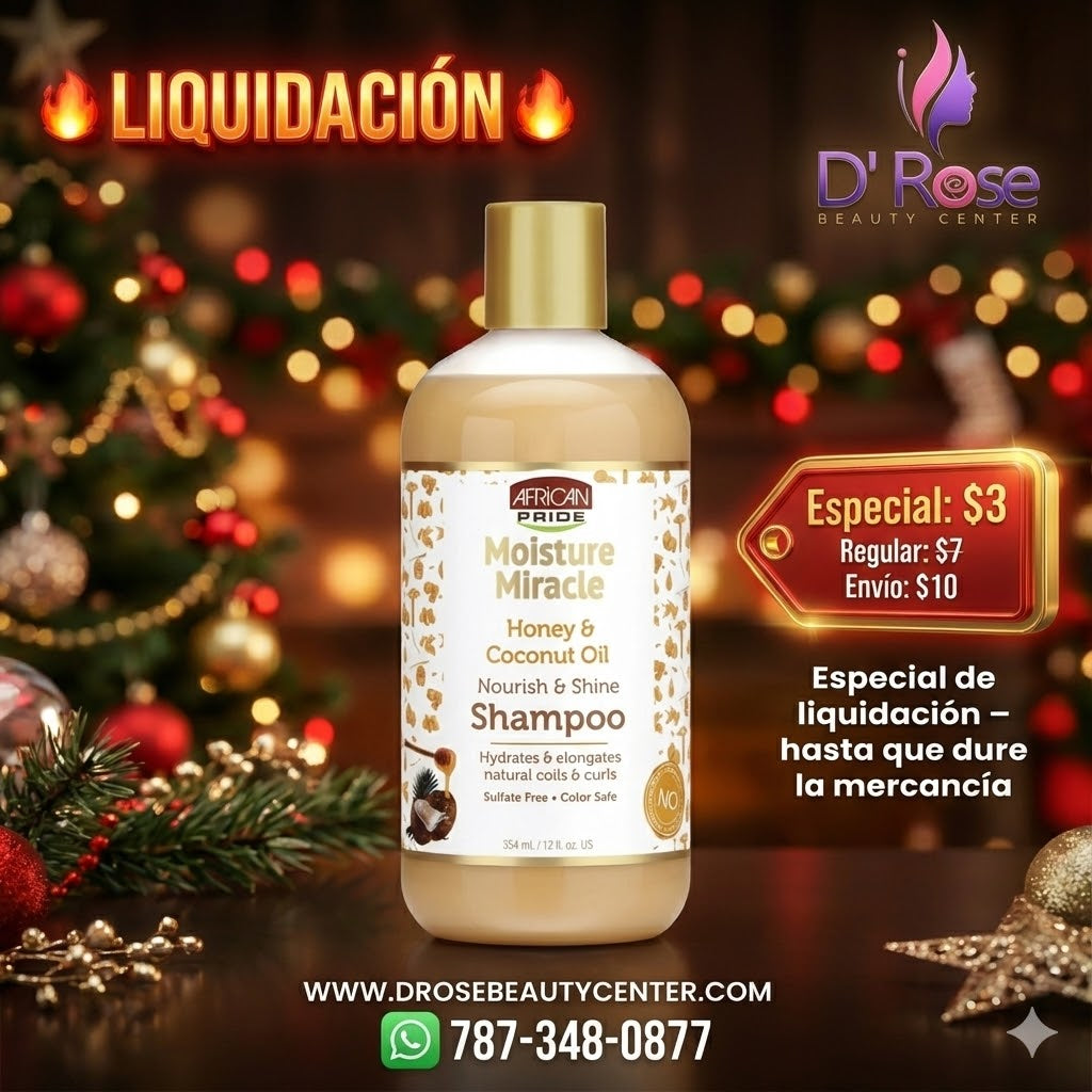 🍯✨ African Pride Moisture Miracle Shampoo 12 oz – Hidratación y Brillo Natural ✨🍯