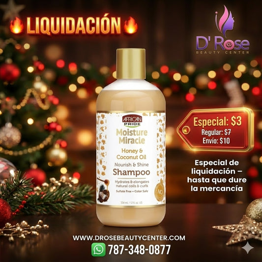 🍯✨ African Pride Moisture Miracle Shampoo 12 oz – Hidratación y Brillo Natural ✨🍯