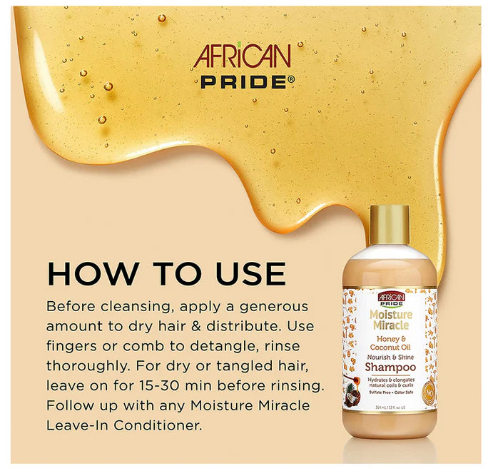 🍯✨ African Pride Moisture Miracle Shampoo 12 oz – Hidratación y Brillo Natural ✨🍯
