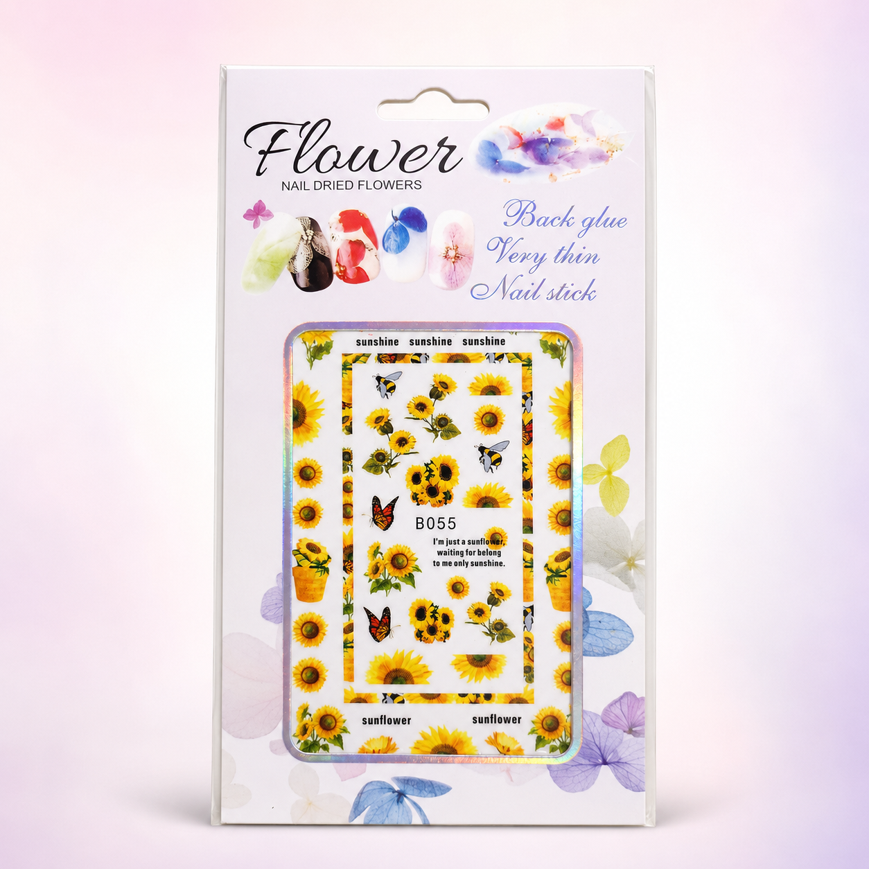 Flower Nail Stickers B055 – Girasoles, Abejas y Mariposas para Uñas