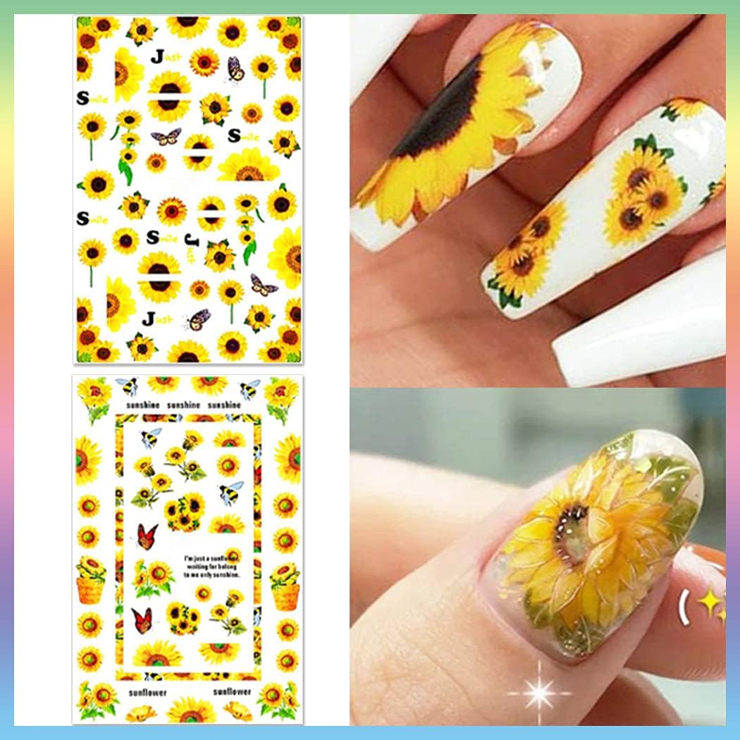 Flower Nail Stickers B055 – Girasoles, Abejas y Mariposas para Uñas