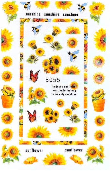 Flower Nail Stickers B055 – Girasoles, Abejas y Mariposas para Uñas