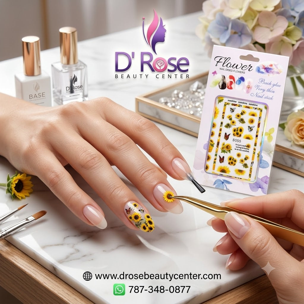Flower Nail Stickers B055 – Girasoles, Abejas y Mariposas para Uñas