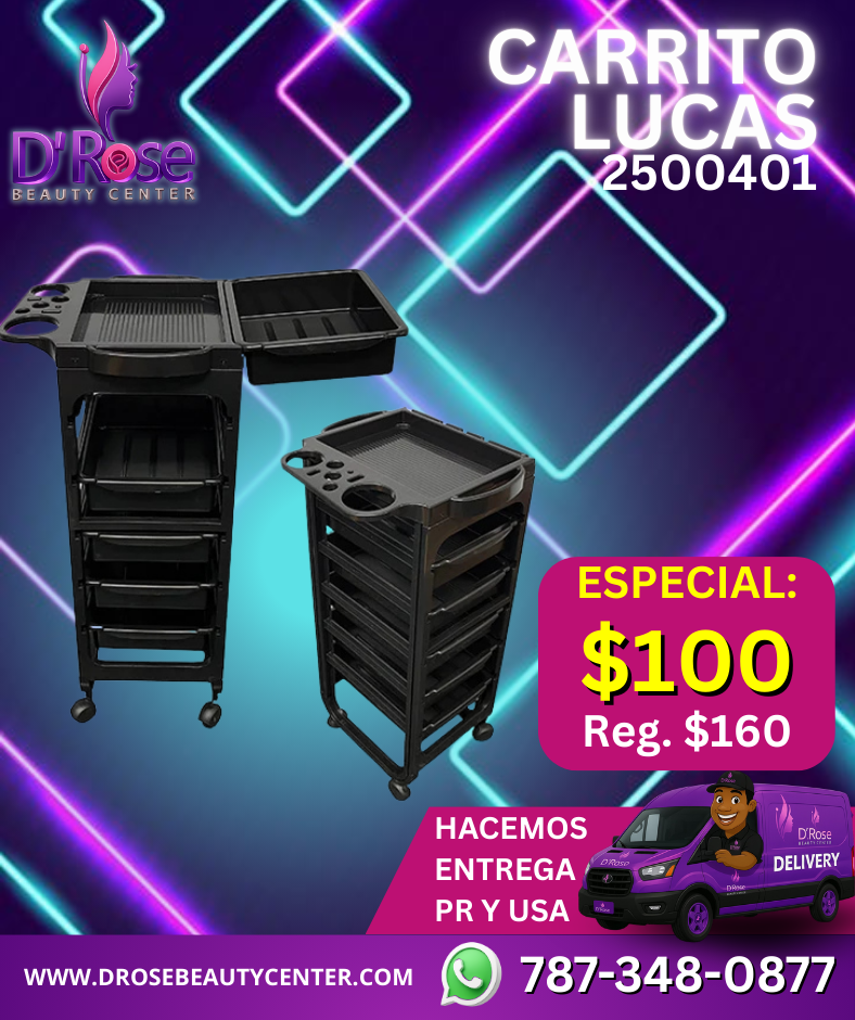 🖤 Beauty Style – Carrito Auxiliar Lucas para Estilista o Barbero (2500401) | 6 Bandejas + Ruedas Giratorias