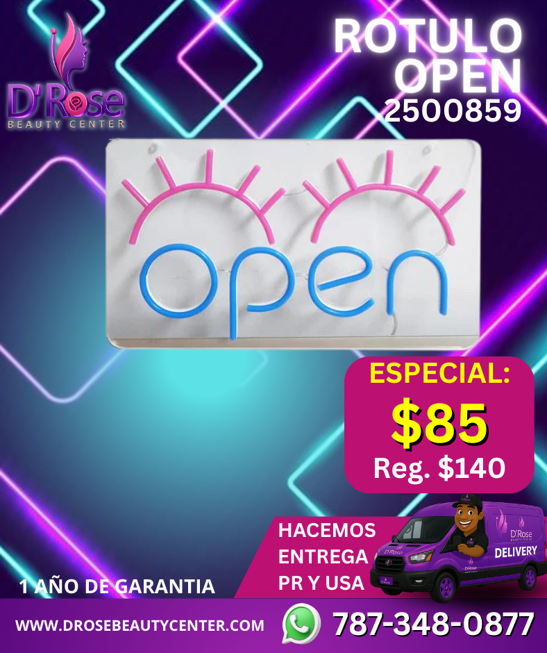 RÓTULO LED “OPEN” CON DISEÑO DE PESTAÑAS – 2500859
