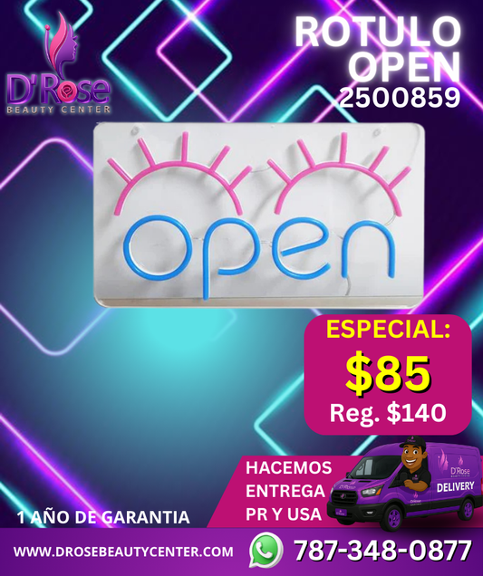 RÓTULO LED “OPEN” CON DISEÑO DE PESTAÑAS – 2500859