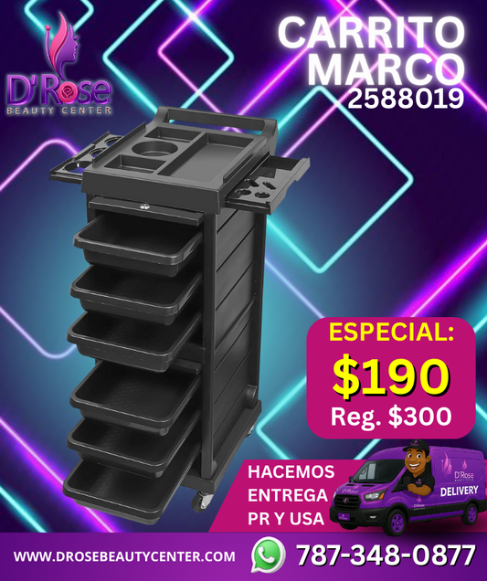 🖤 Beauty Style – Carrito Auxiliar Marco para Estilista o Barbero (2588019) | 6 Cajones + Cerradura de Seguridad