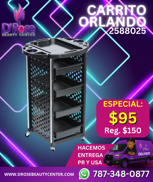 🖤 Carrito Auxiliar ORLANDO para Estilista o Barbero – Modelo 2588025 | Diseño Moderno + Ruedas 360°