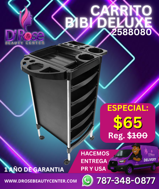 🛒 CARRITO AUXILIAR BIBI DELUXE PARA ESTILISTA O BARBERO – COLOR NEGRO (2588080)