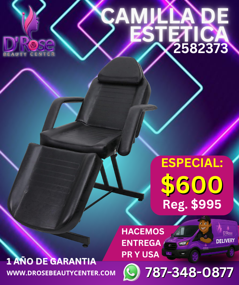 🖤 Beauty Style Camilla Estética Negra 3 Posiciones – Profesional, Reclinable y Ergonómica