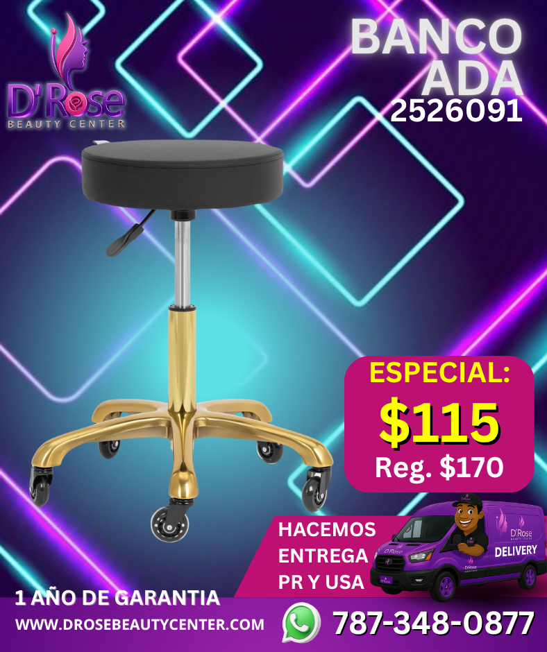 🪑 Banco Profesional ADA con Ruedas y Base Dorada – Modelo 2526091