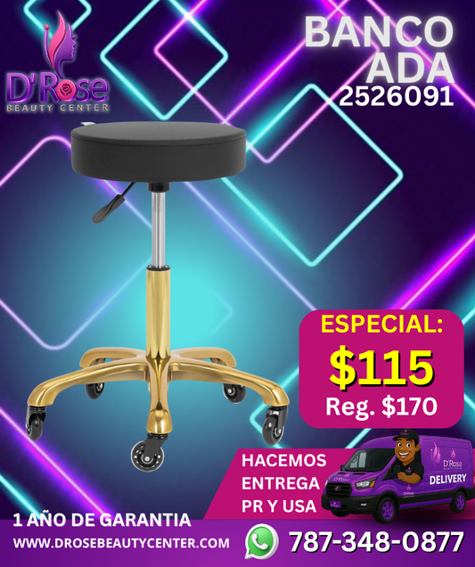 🪑 Banco Profesional ADA con Ruedas y Base Dorada – Modelo 2526091
