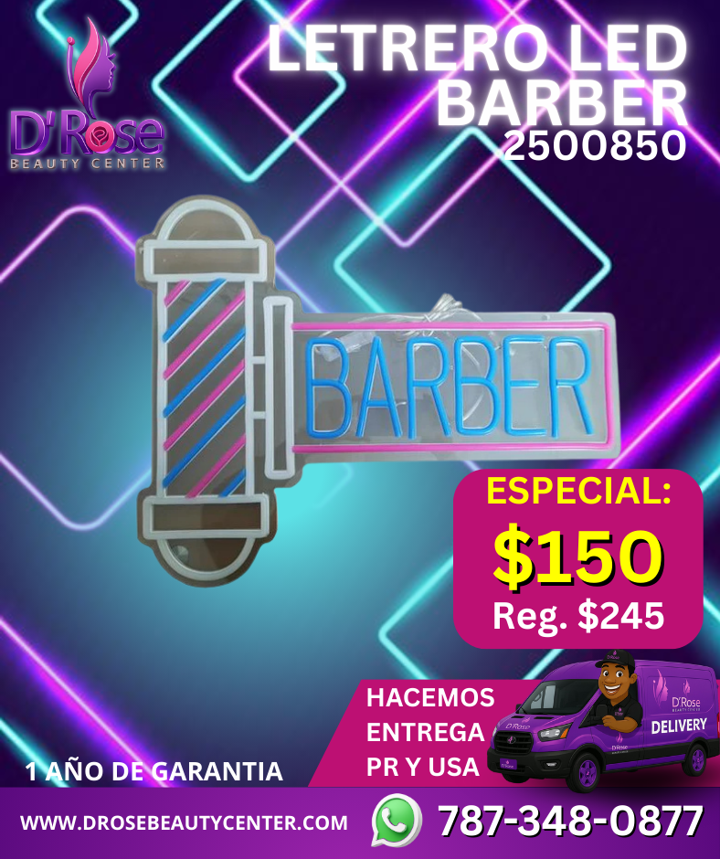 💈 Letrero LED Barbero “BARBER” – Modelo 2500850