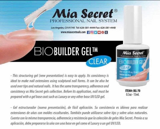💅✨ Mia Secret BIO BUILDER GEL CLEAR 0.5 oz (BG-70) – Sistema Dipping Profesional Sin Monómero ✨💅