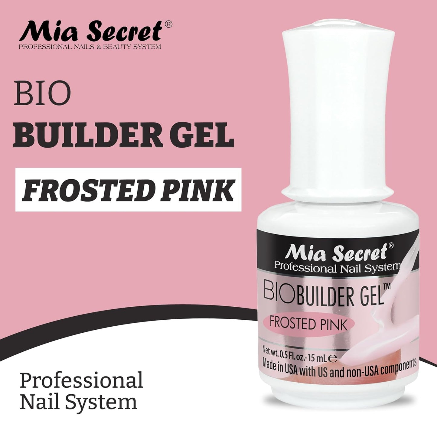 💅✨ Mia Secret® BIO BUILDER GEL Frosted Pink 0.5 oz (15 ml) (BG-73) — Gel Constructor Profesional para Extensiones y Escultura de Uñas ✨💅