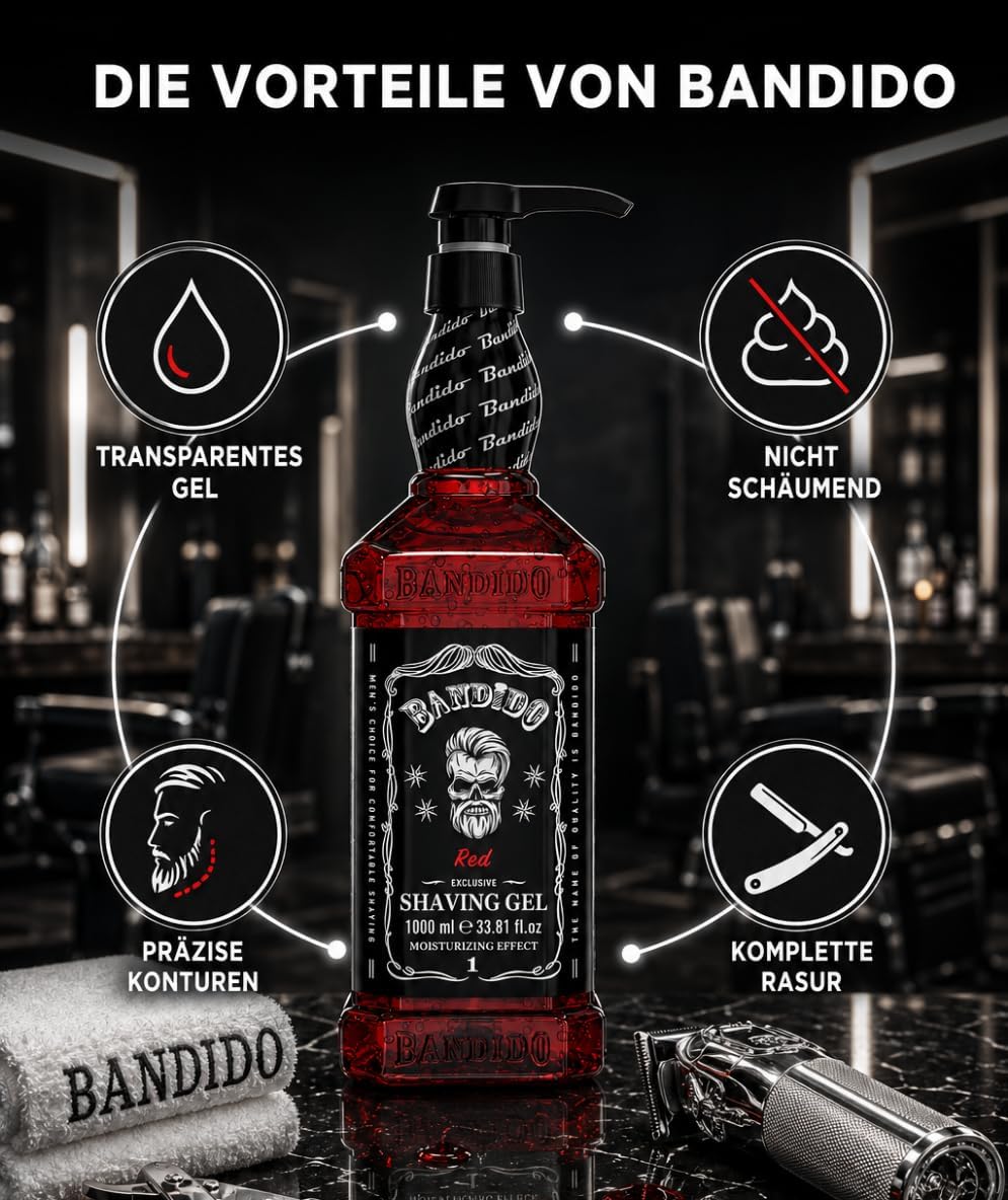 Bandido Shaving Gel Red 33.81 oz – Gel Transparente Profesional para Afeitar