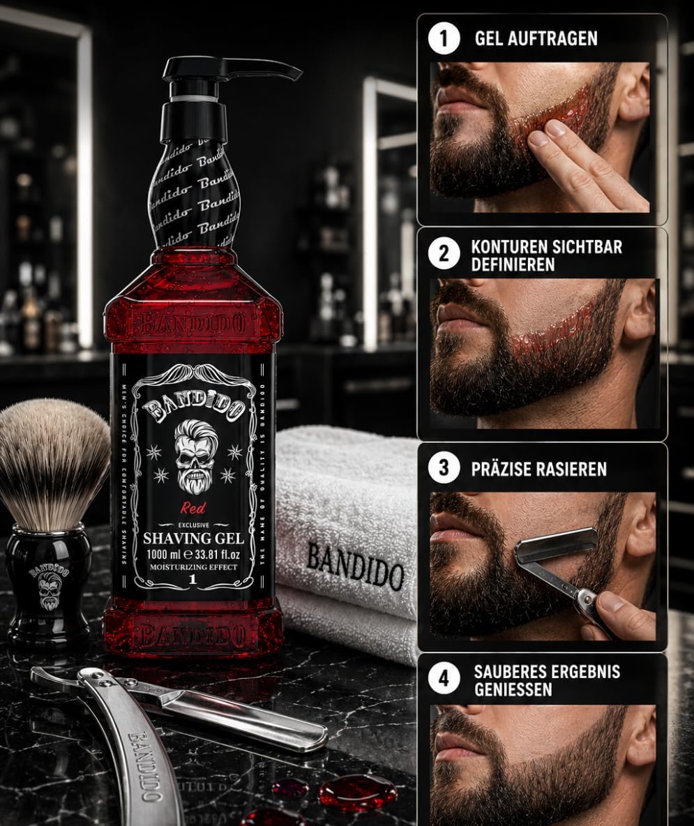 Bandido Shaving Gel Red 33.81 oz – Gel Transparente Profesional para Afeitar