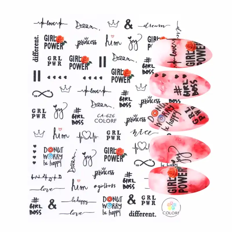 Pop Finger 3D Design Nail Stickers CA-626 – Frases Girl Power y Girl Boss