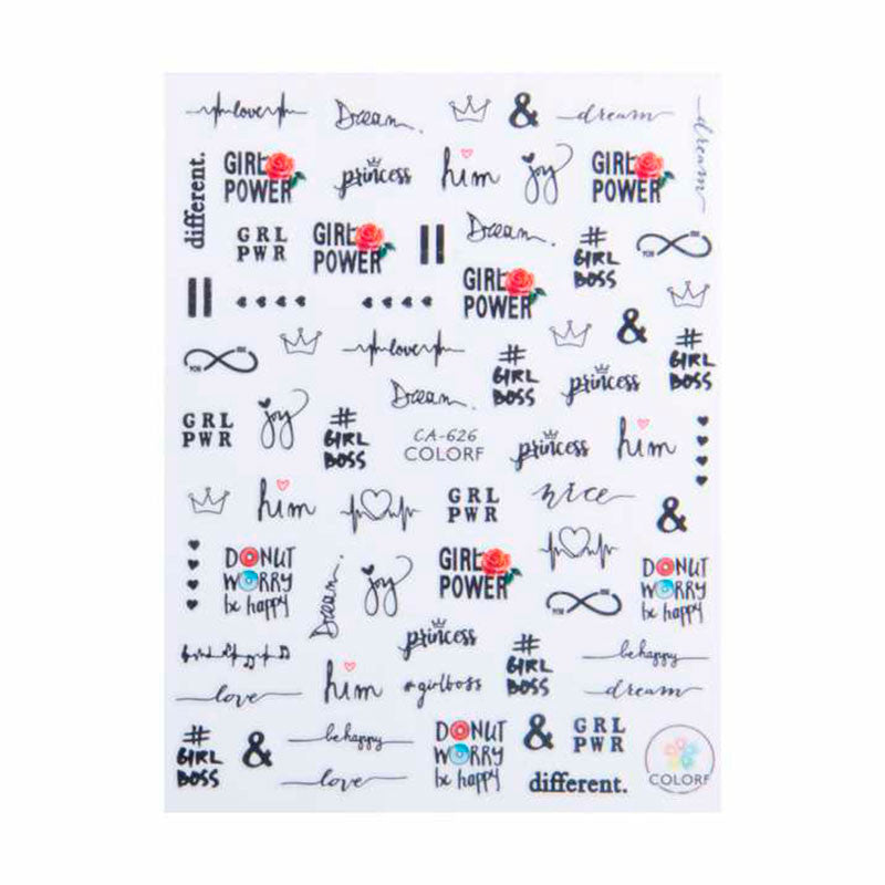 Pop Finger 3D Design Nail Stickers CA-626 – Frases Girl Power y Girl Boss