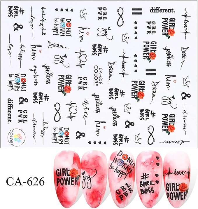 Pop Finger 3D Design Nail Stickers CA-626 – Frases Girl Power y Girl Boss